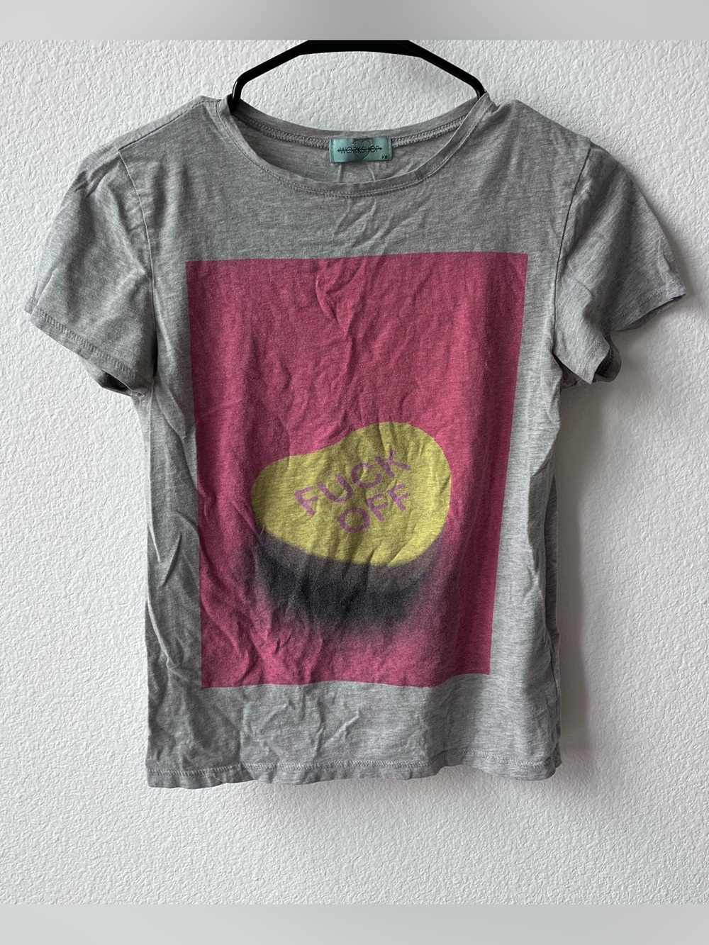 “F*ck Off” women’s t shirt, Valentine Hearts Candy grey graphic tee